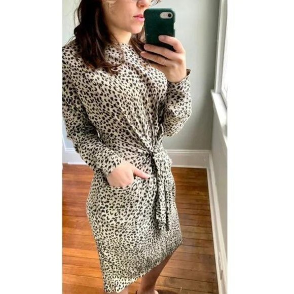 Vintage 90s White Black Leopard Cheetah Animal Print Ruched Dress - Picture 5 of 10